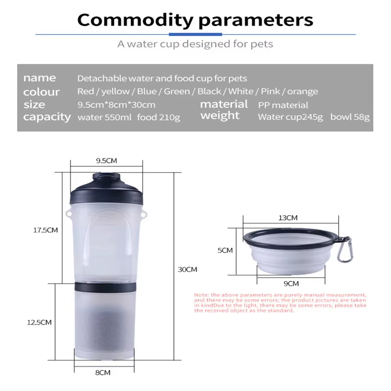 2 in 1Pet Water Bottle Dispenser Travel Portable Dog Cat Drinking Travel Folding Silicone Bowl for Dog Cat Food Water Feeder Cup
