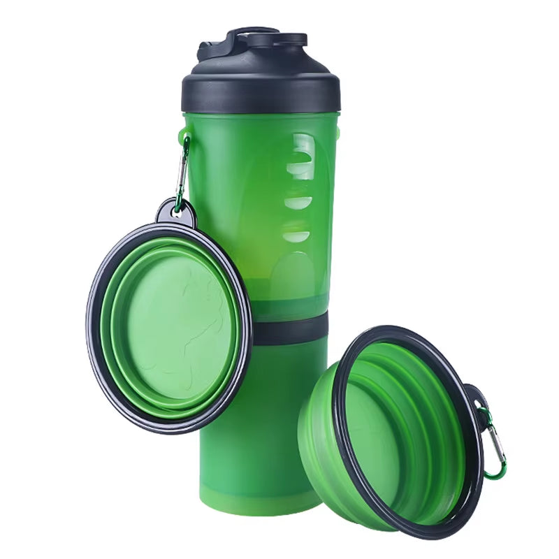 2 in 1Pet Water Bottle Dispenser Travel Portable Dog Cat Drinking Travel Folding Silicone Bowl for Dog Cat Food Water Feeder Cup