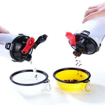 2 in 1Pet Water Bottle Dispenser Travel Portable Dog Cat Drinking Travel Folding Silicone Bowl for Dog Cat Food Water Feeder Cup