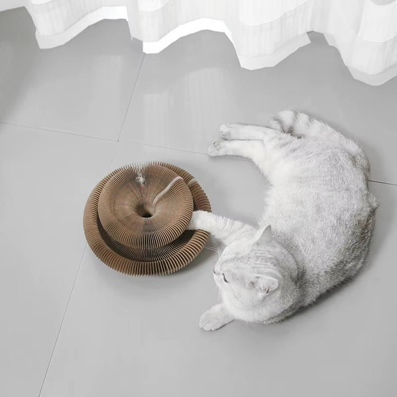 Cardboard Cat Toy Foldable Cat Scratch Board with Ball Kitty Scratching Post Cat Ball Track Toy Cat Accordion Toy Cat Scratcher