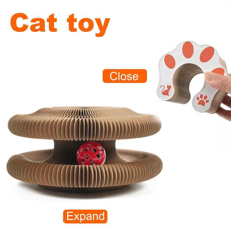 Cardboard Cat Toy Foldable Cat Scratch Board with Ball Kitty Scratching Post Cat Ball Track Toy Cat Accordion Toy Cat Scratcher