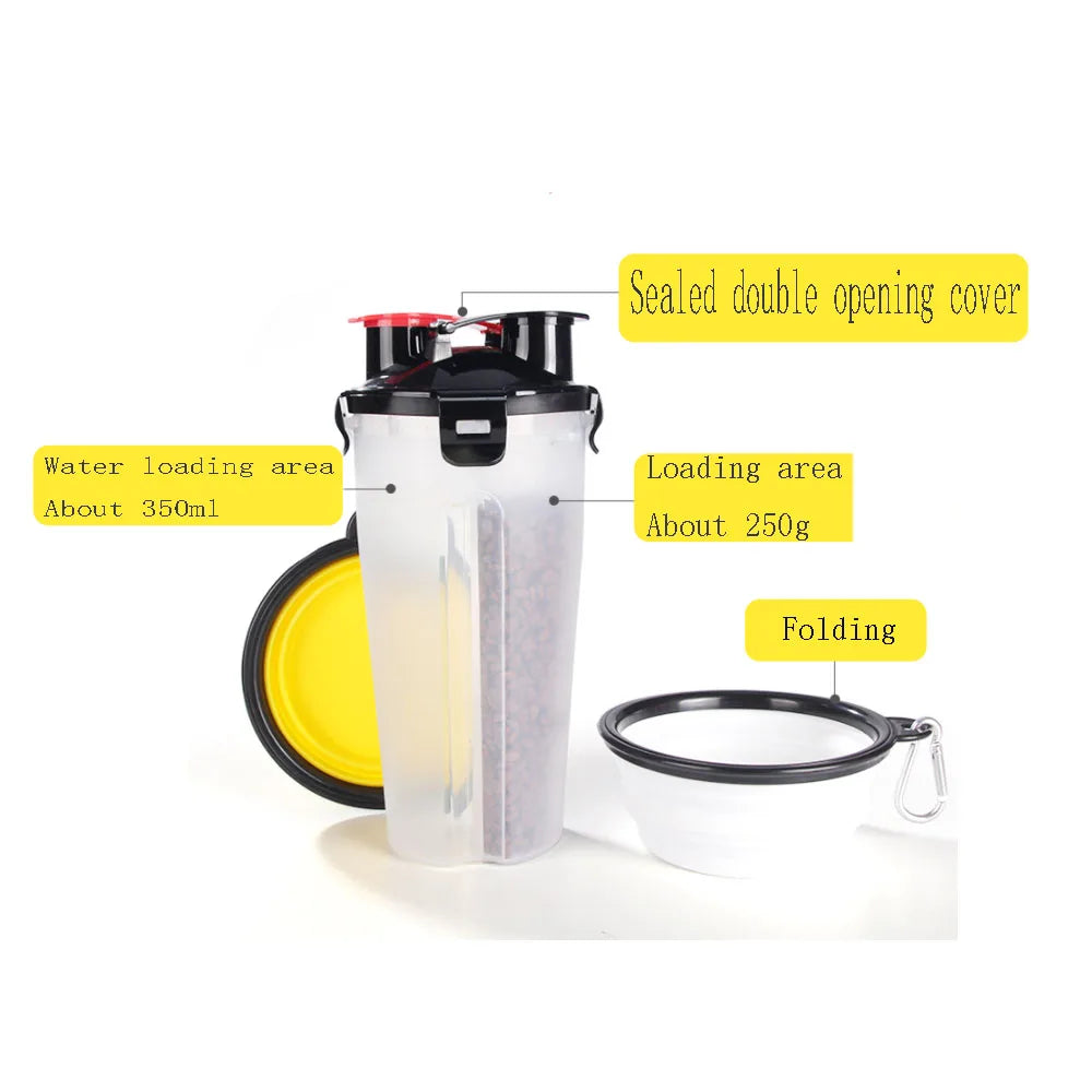 2 in 1Pet Water Bottle Dispenser Travel Portable Dog Cat Drinking Travel Folding Silicone Bowl for Dog Cat Food Water Feeder Cup